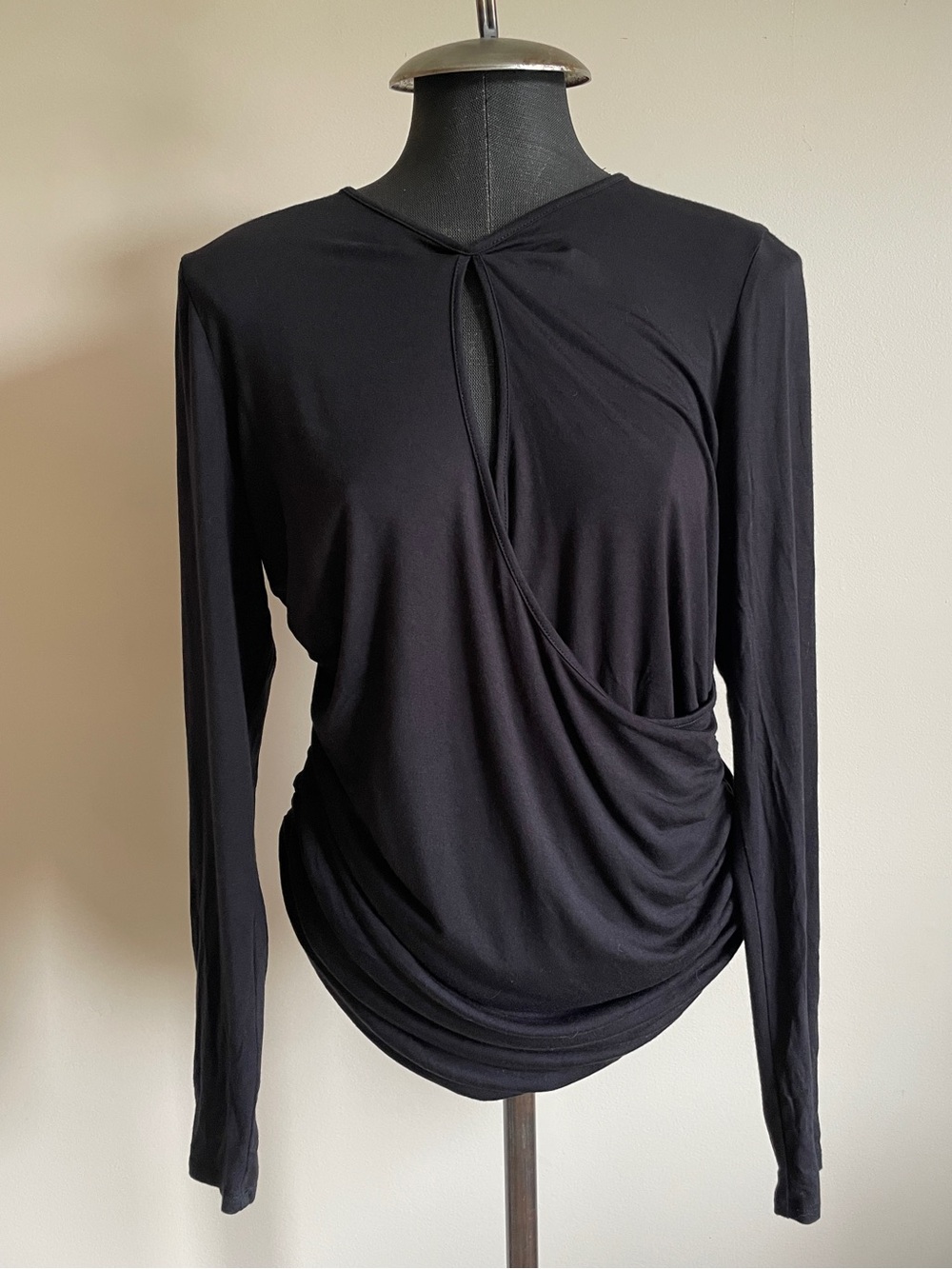 Anthropologie Vanessa Virginia Black Draped Long-Sleeve Women's Top size large